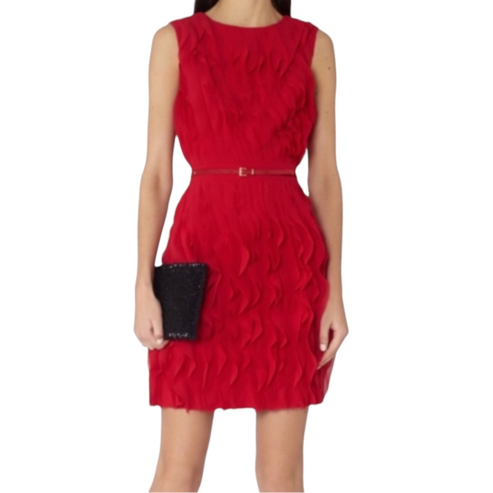 NWOT REISS Jasmine Ruffle Detail Sleeveless Crafted Sleeveless Dress, Cherry Red